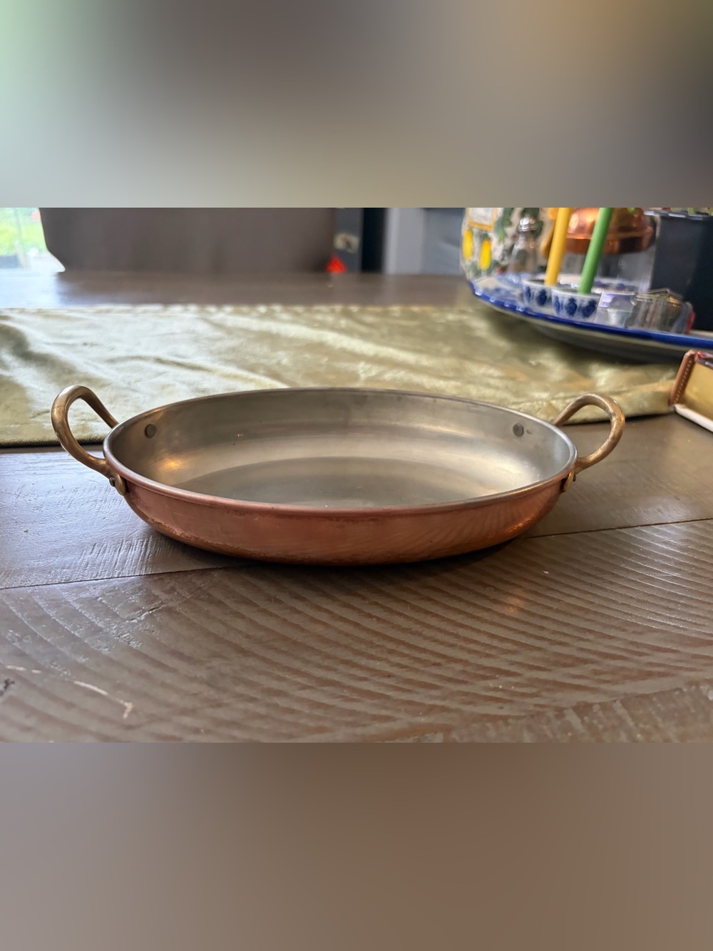 Vintage Tagus -PortugalCopper Finish Round Serving Pan with Twin Handles